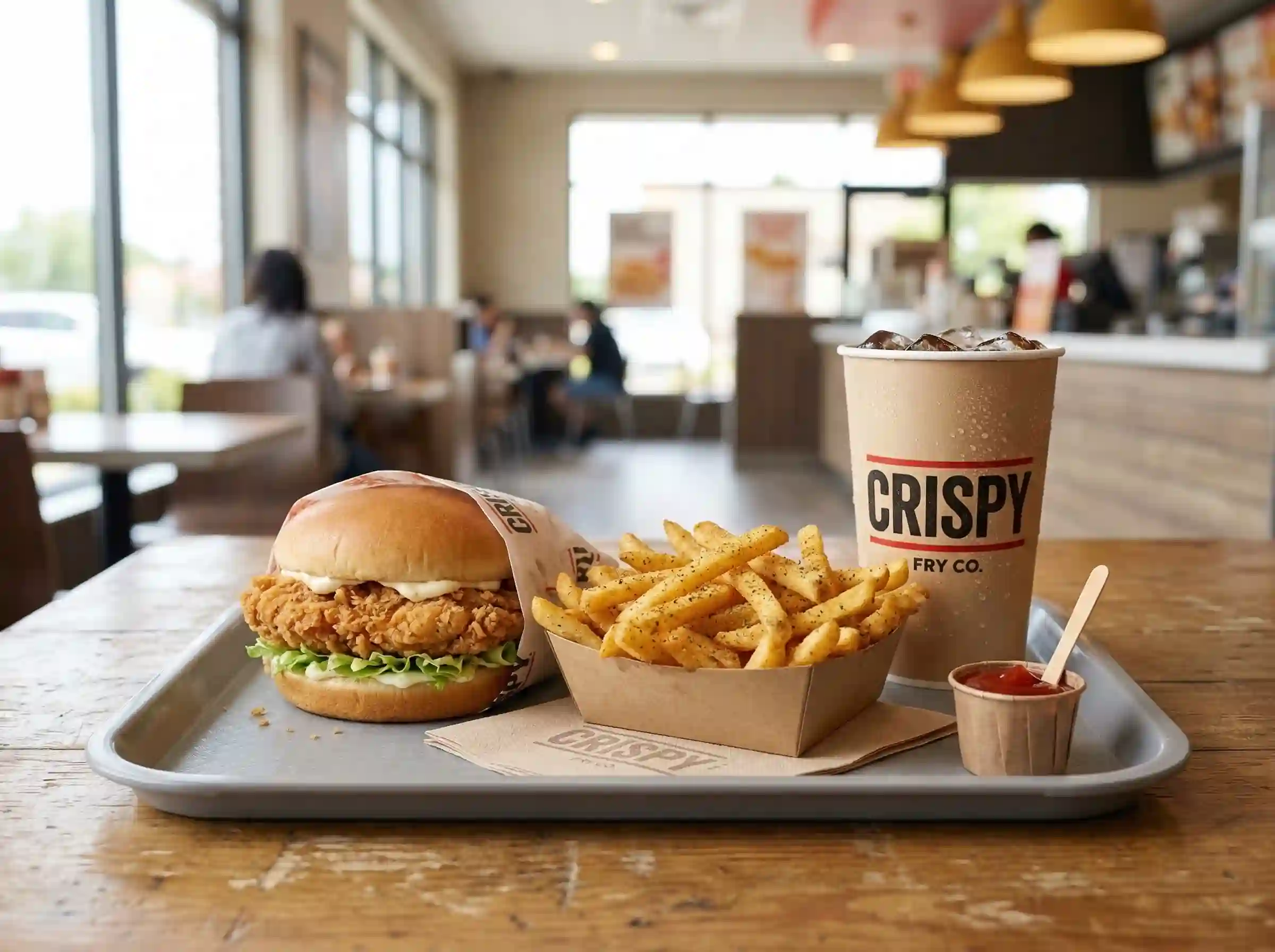 Classic chicken sandwich combo with fries and Pepsi drink