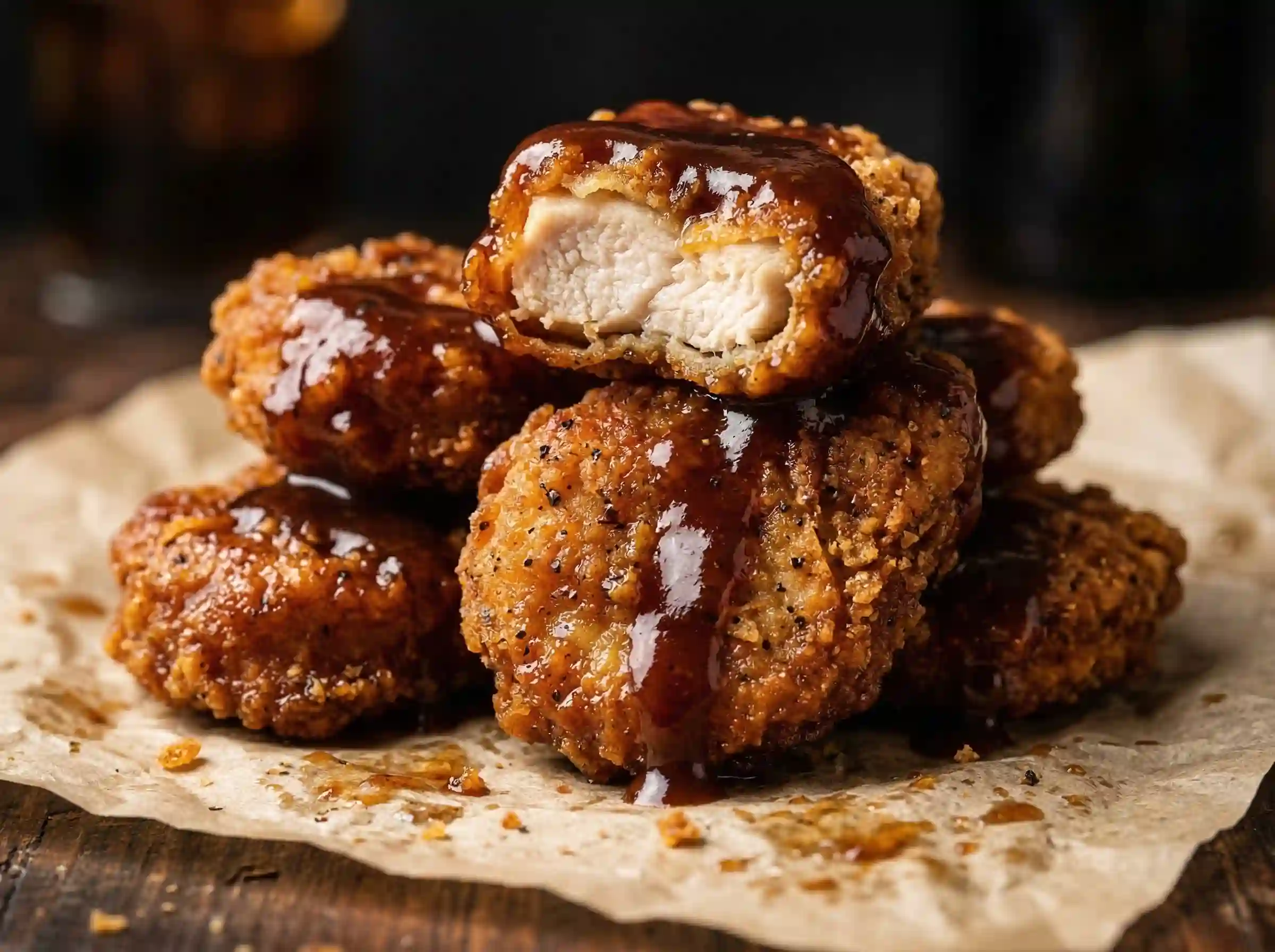 KFC 12-piece saucy nuggets served in box with crispy breading and sauce