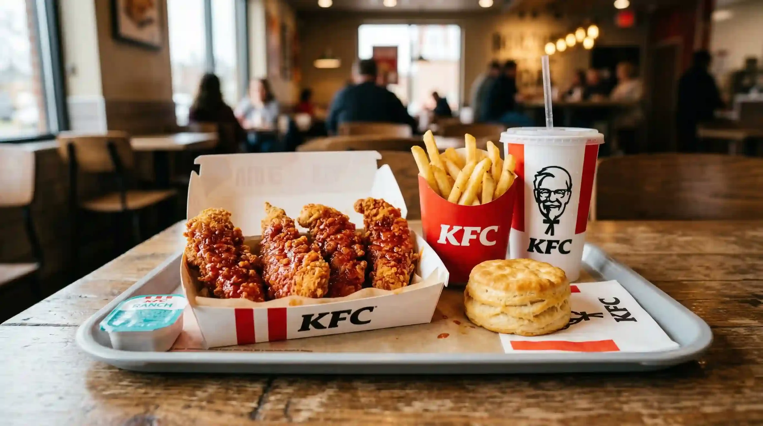 KFC 4 pc Nashville Hot chicken tenders combo with fries biscuit and drink