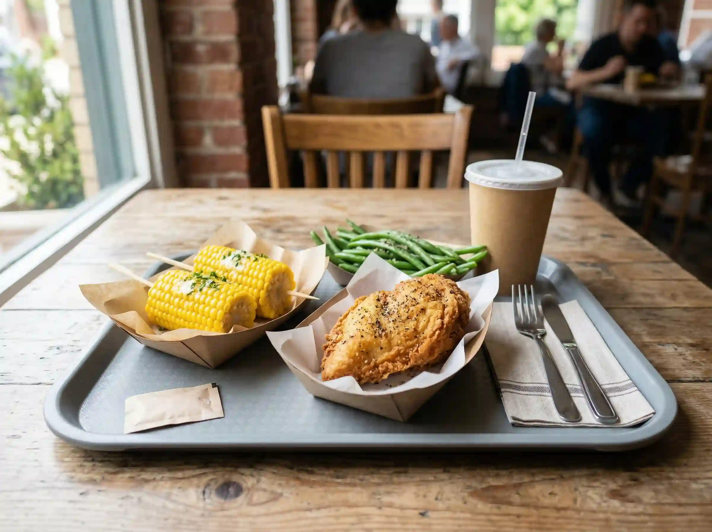 KFC Chicken Breast with lighter sides like corn showing a healthier meal option