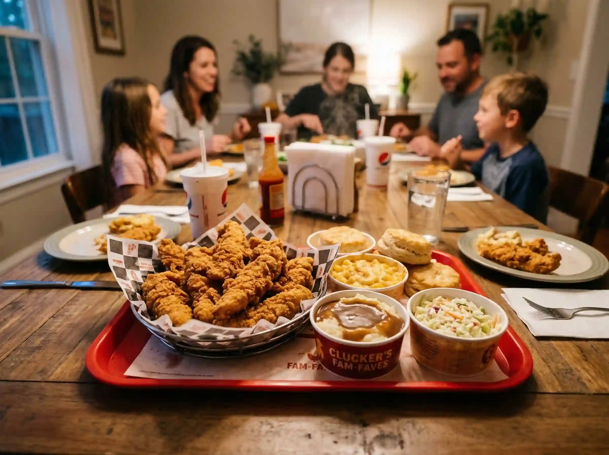 chicken tenders family meal with biscuits mashed potatoes and sides