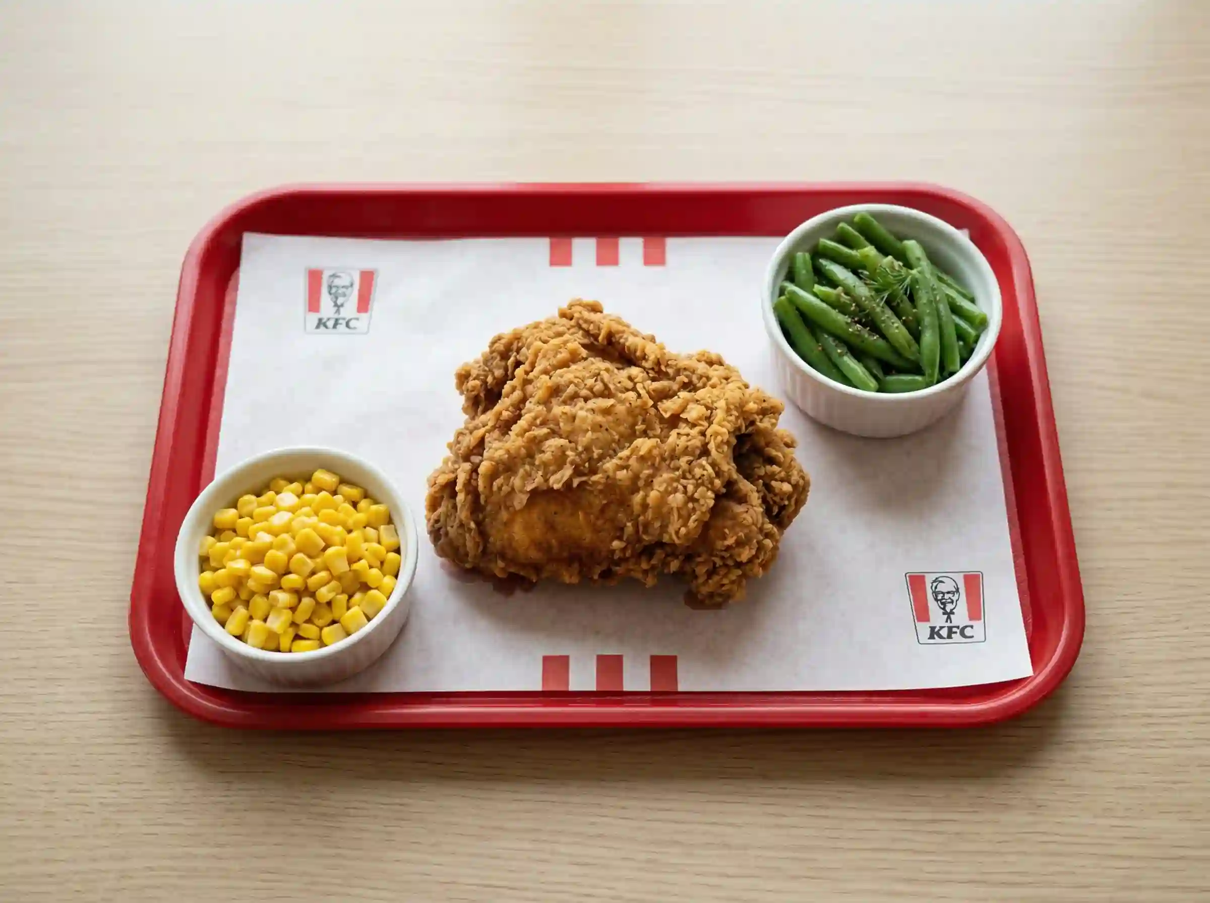 KFC chicken thigh with healthy sides for balanced meal