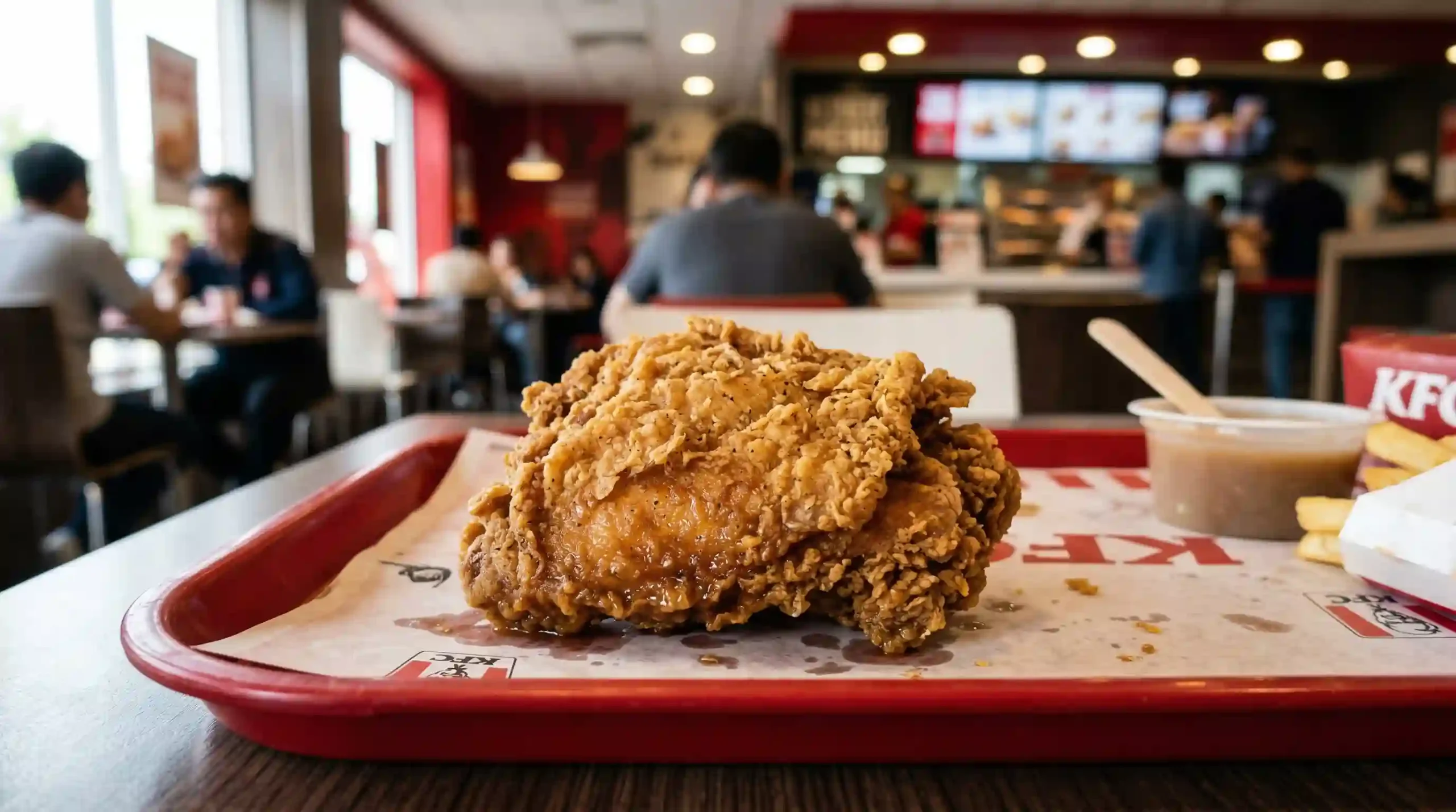 KFC chicken thigh crispy golden coating close up