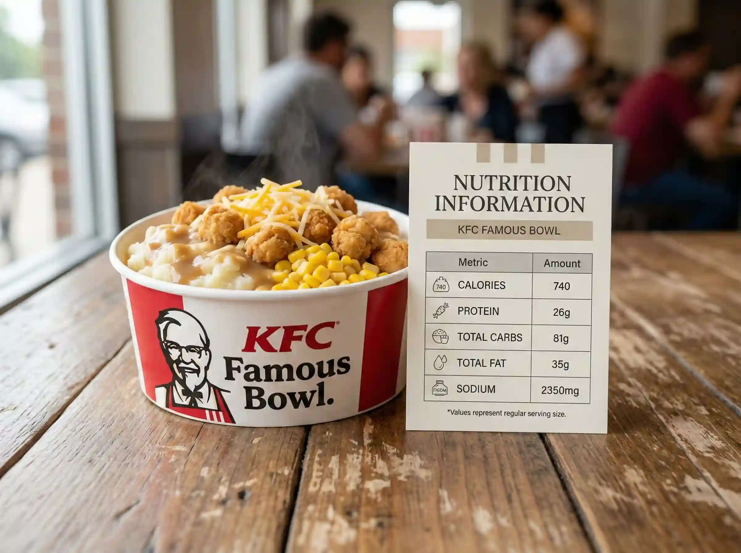 KFC Famous Bowl nutrition facts showing calories protein carbs fat and sodium