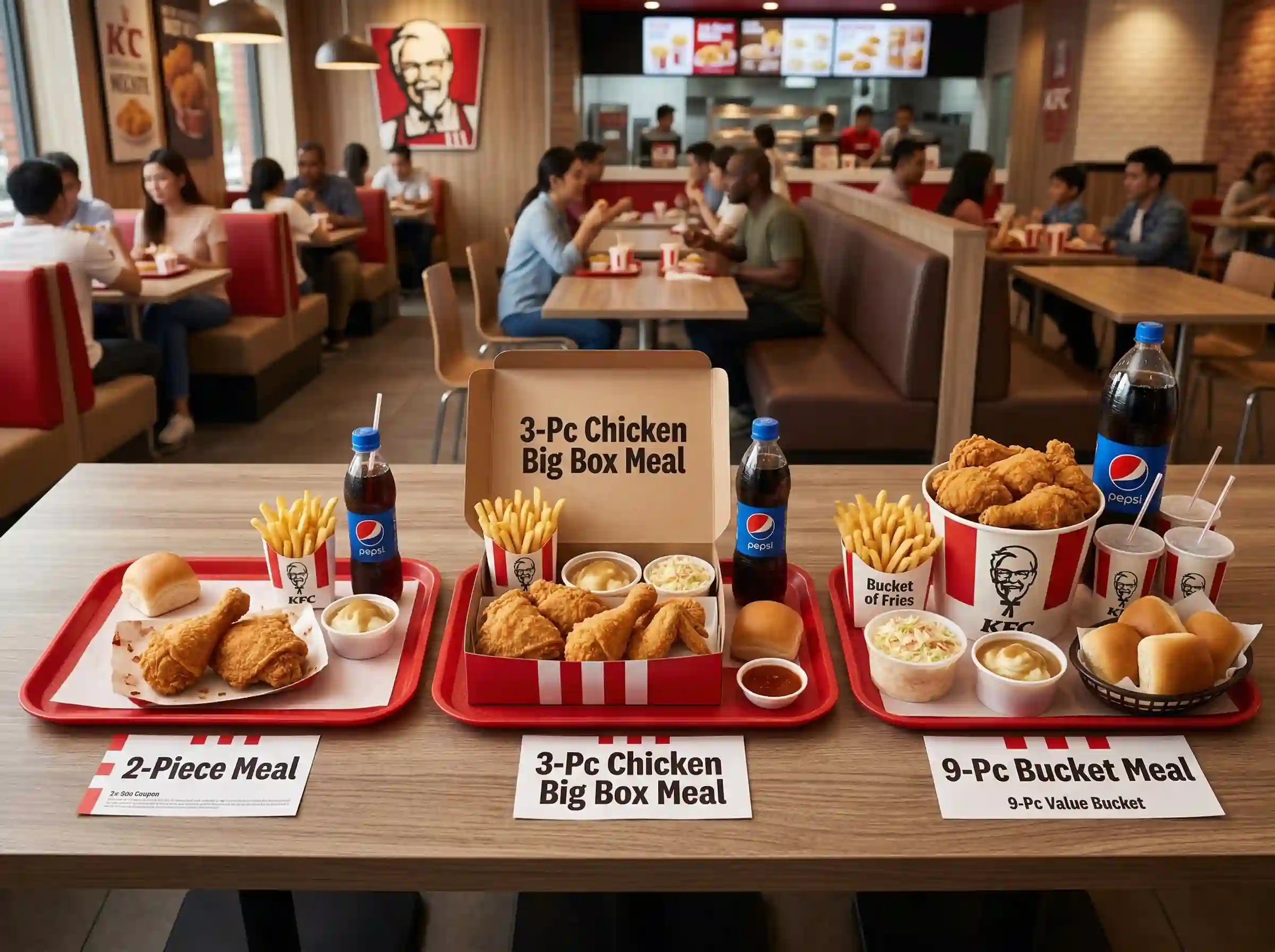 KFC meal comparison 2 piece meal vs 3 piece big box meal vs bucket meals