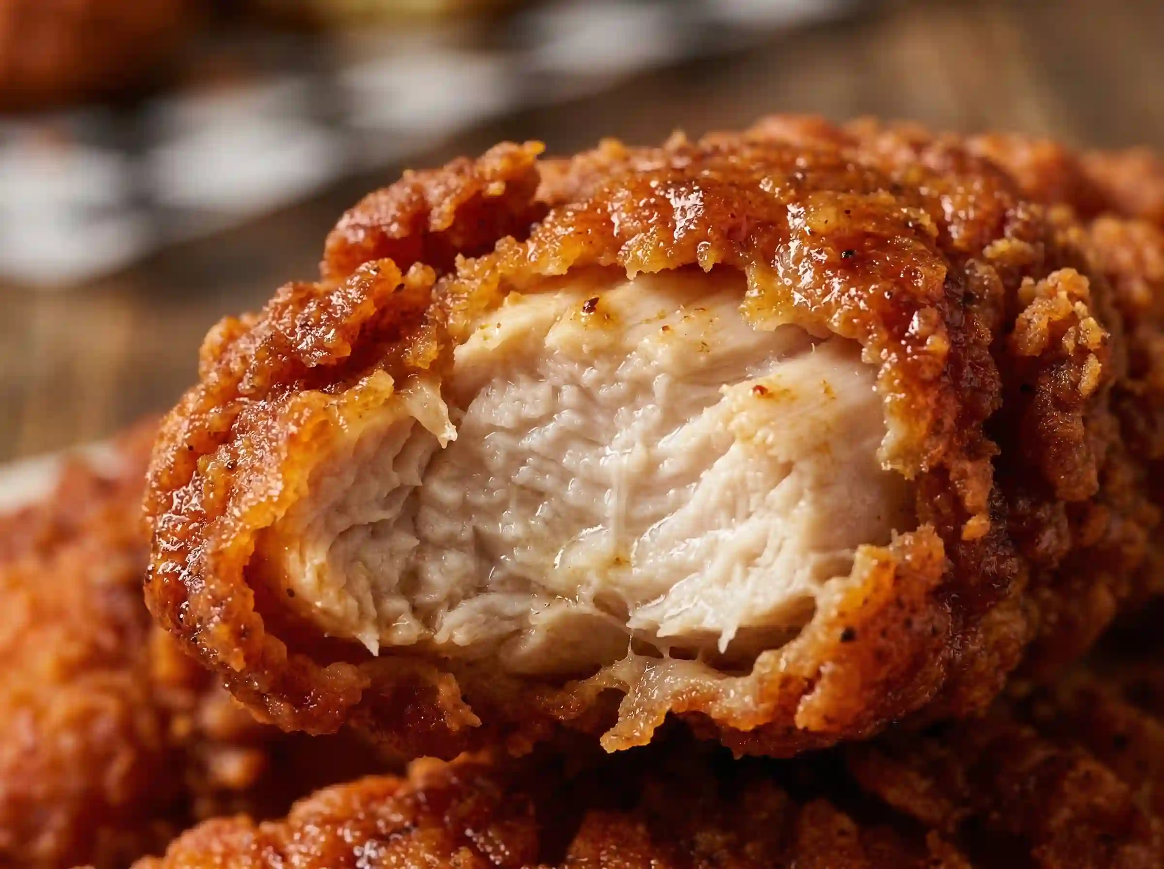 crispy Nashville Hot chicken tenders close up hand breaded white meat chicken texture