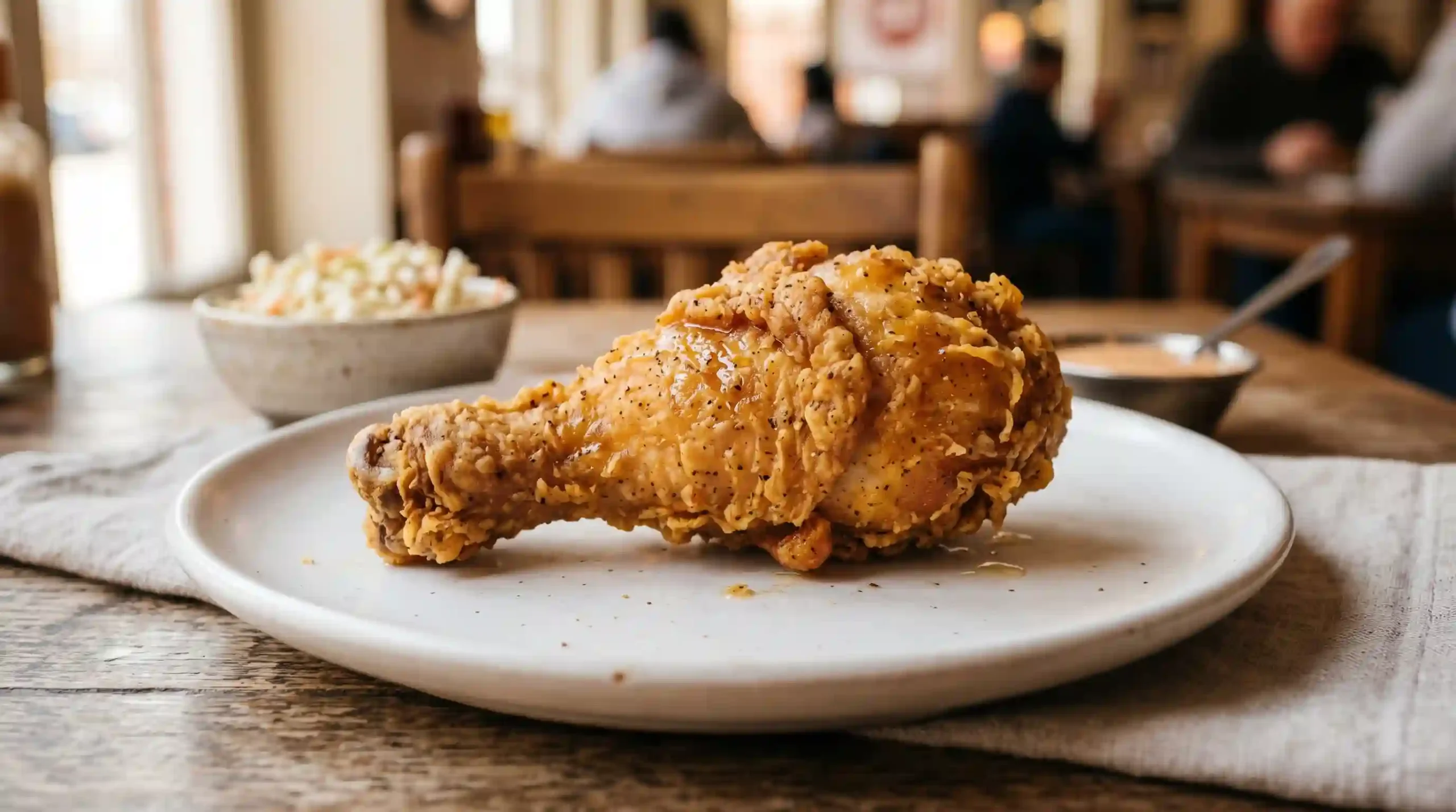 KFC chicken drumstick Original Recipe crispy golden coating close-up