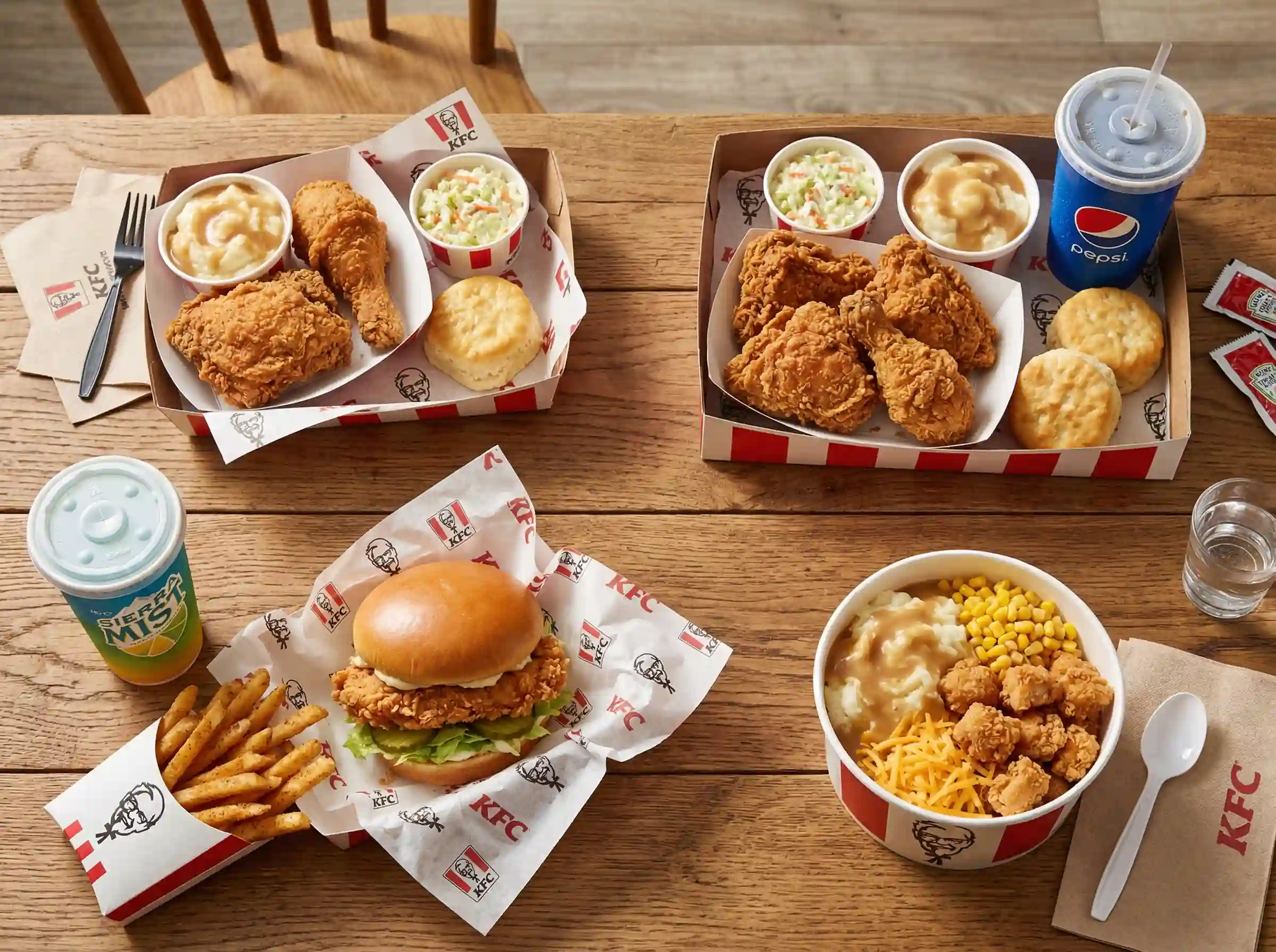 KFC meal comparison 2 piece deal vs 4 piece chicken sandwich and famous bowl