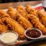 KFC 8-piece tenders only meal with dipping sauces on tray