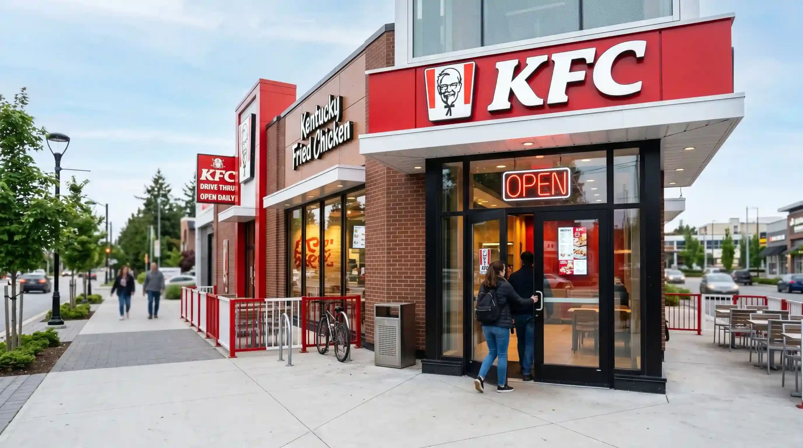 KFC hours showing restaurant opening and closing time storefront
