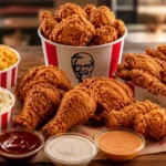 KFC Chicken and Tenders Feast with 6 pieces of fried chicken, 6 tenders, large sides, and dipping sauces